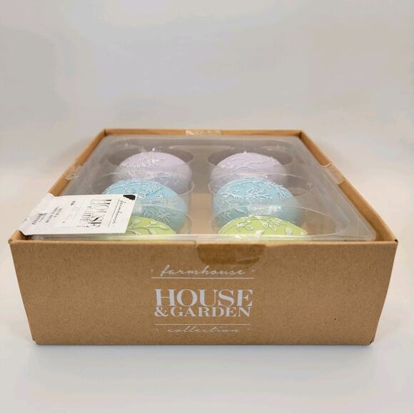 Farmhouse House & Garden Seasonal Décor Set of 6 Easter Eggs Pastel Floral Paint - Picture 3 of 6